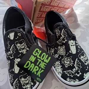 NWT Vans Kids Black Glow-in-the-Dark Monster Slip-On Sneakers